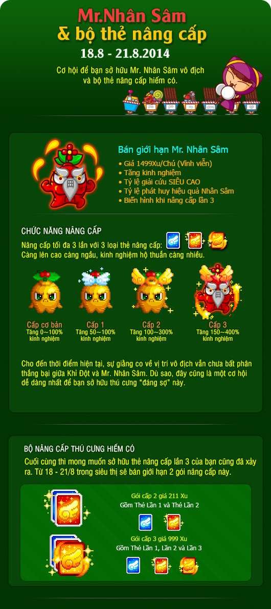 Bán giới hạn Mr. Nhân Sâm và thẻ nâng cấp Content