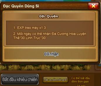 Huyền Thoại Dũng Sĩ - Đặc Quyền