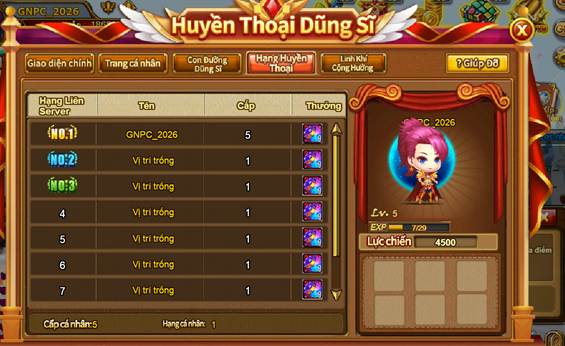 Huyền Thoại Dũng Sĩ - Bảng Xếp Hạng