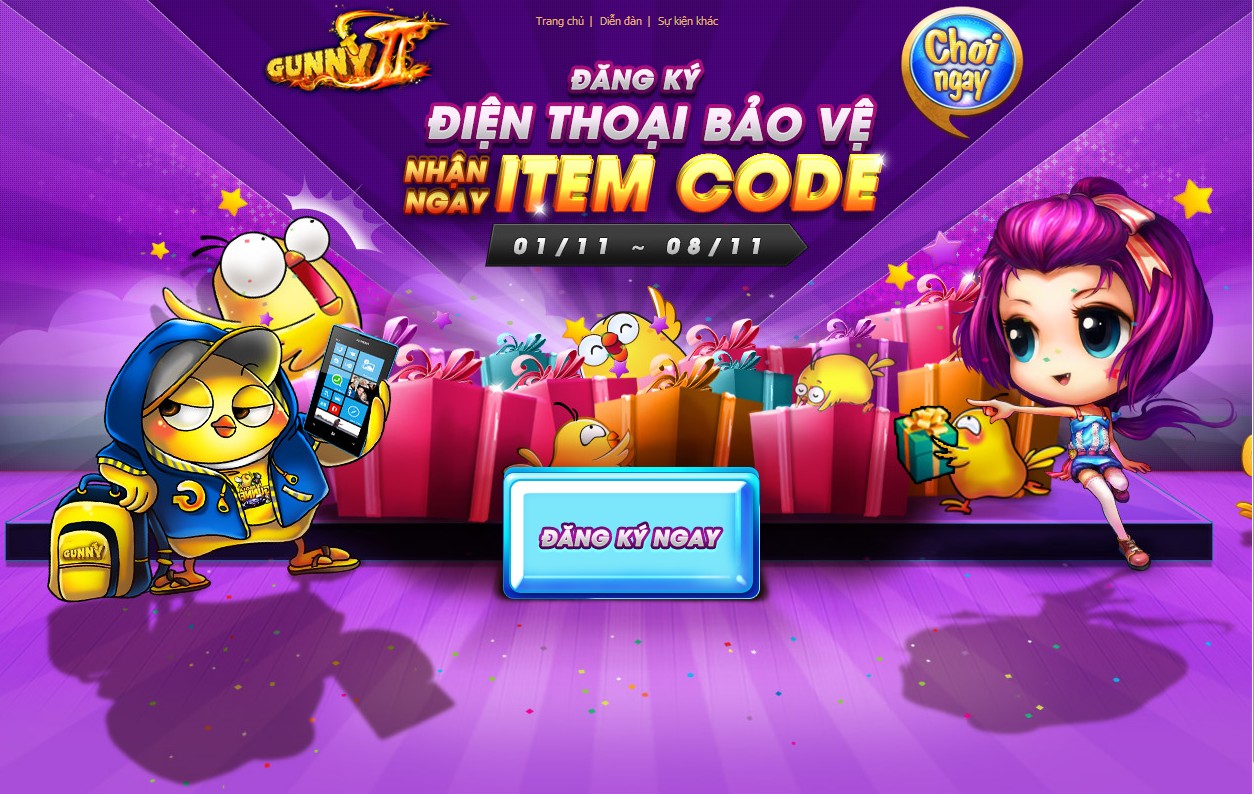Đăng ký điện thoại nhận code Gunny