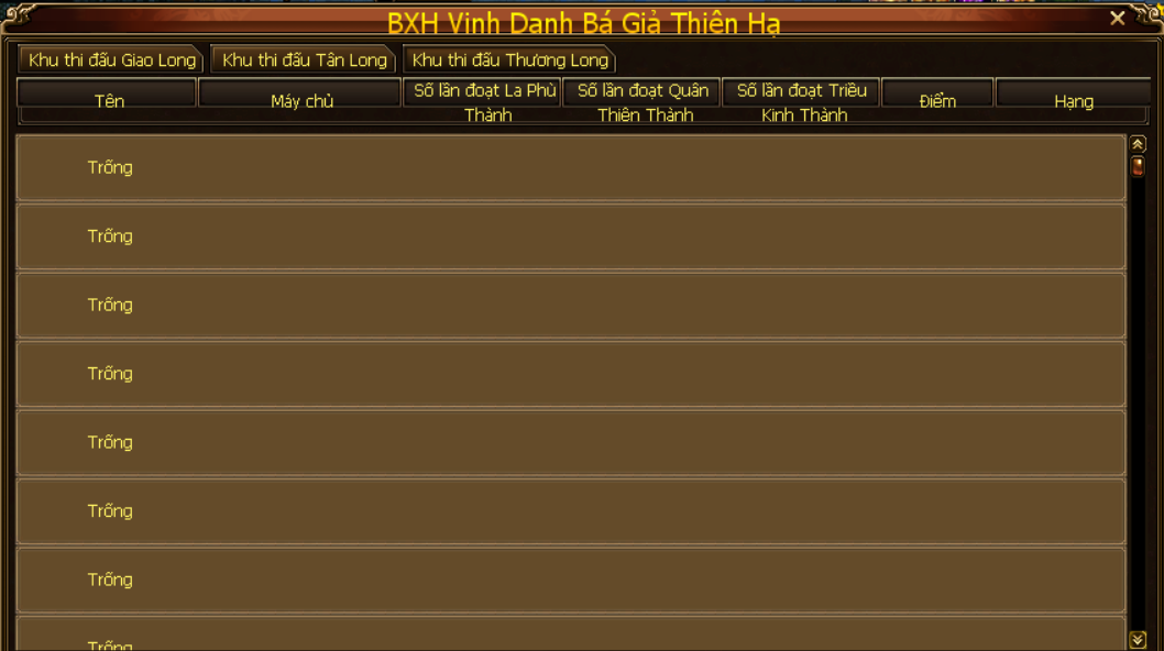 BXH Vinh Danh Bá Giả Thiên Hạ